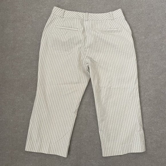 Loft Pants Womens 4 Ann Crop Striped Beige Black White Straight Leg Summer Capri - Picture 9 of 11
